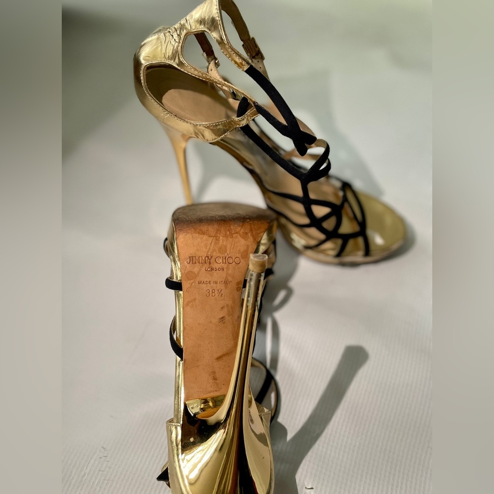 Authentic Gold and Black Jimmy Choo Stiletto heels